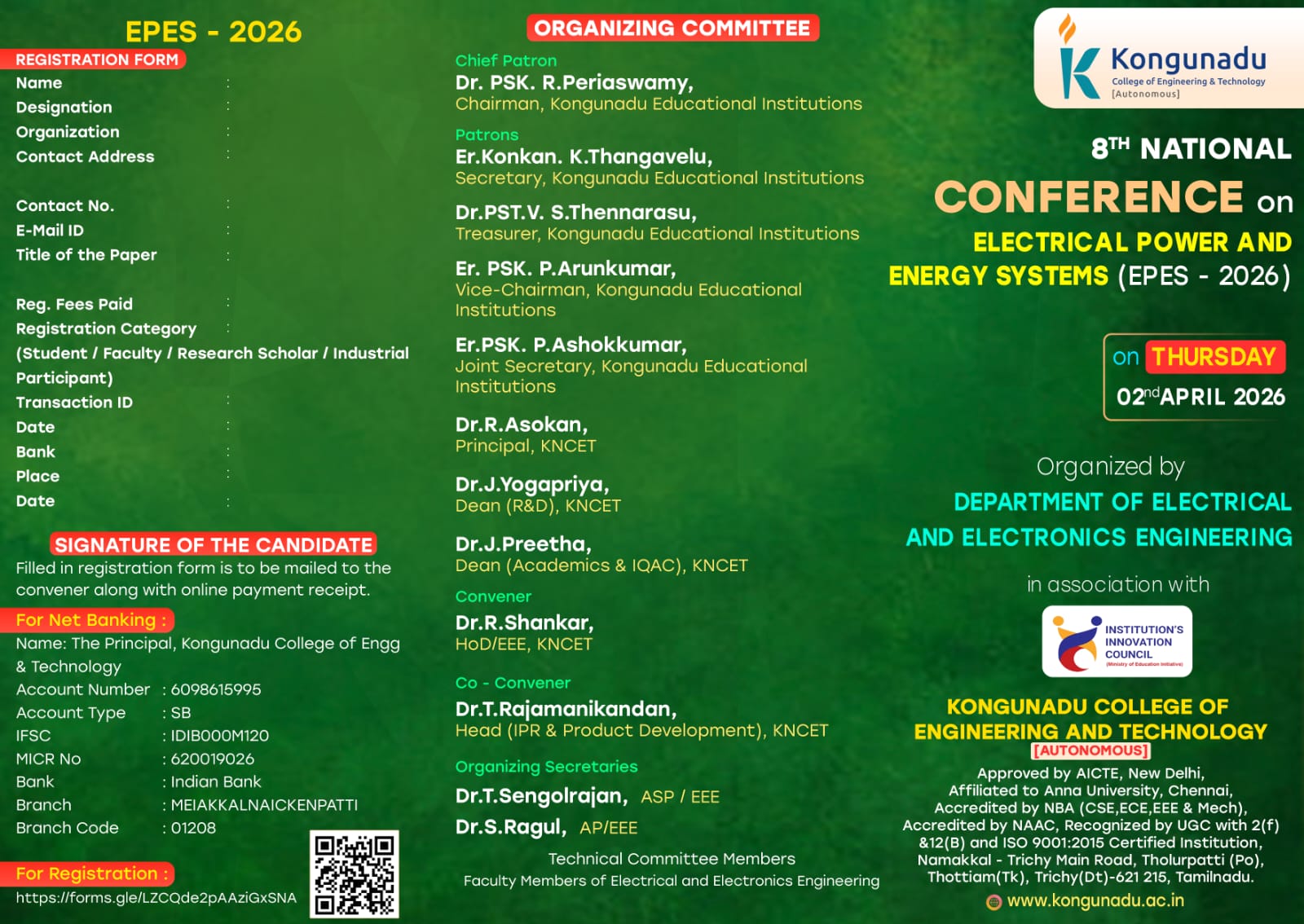 8th National Conference on Electrical Power and Energy System(EPES-2026) National Conference Poster 